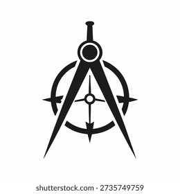 a simple black and white image of a compass with a circle and two pointed ends