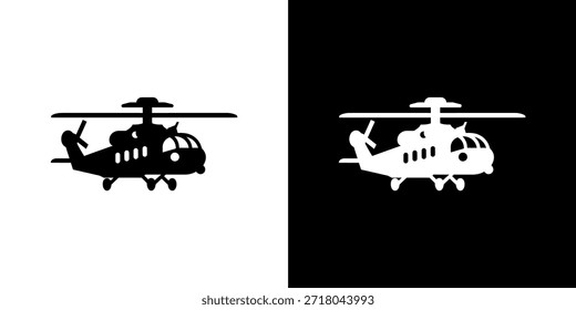 Simple black and white image displaying a helicopter silhouette in contrasting colors.