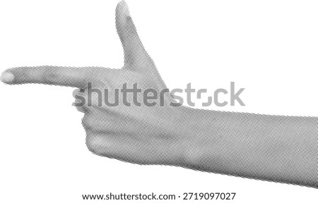 Simple black and white image displaying a human hand making a stylized gun gesture pointing directly forward