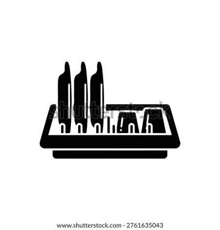 A simple black and white image of a kitchen knife block with several knives