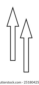 Simple black and white image showing two upward arrows, one behind the other. Ideal for direction, progress, growth, navigation, and guidance themes.