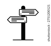 a simple black and white image of two signs on a post pointing in different directions, the signs are blank with three horizontal lines