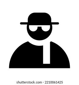 Simple Black And White Incognito User In A Hat And Glasses Icon, Anonymous Internet Browsing Mode, Vector Illustration