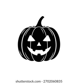 Simple black and white jack o lantern pumpkin flat Halloween icon