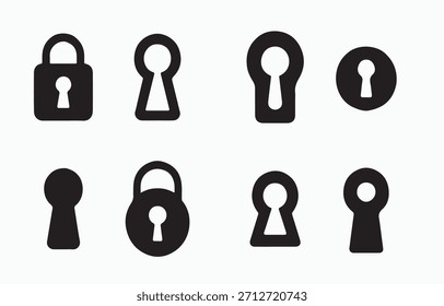 Iconos simples de cerradura y candado en blanco y negro