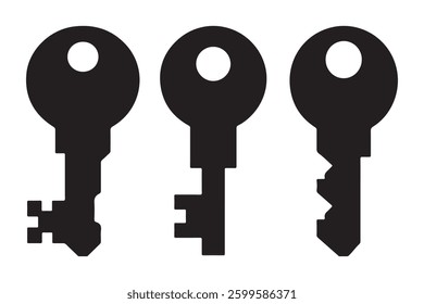 Simple Black and White Keys, Ideal for Security Concepts Three simple, black silhouette keys on a white background.