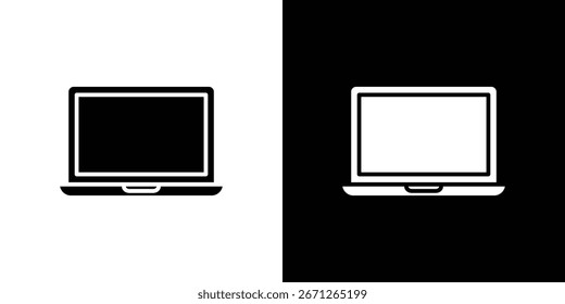 Simple black and white laptop computer icon, isolated on both white and black backgrounds. Perfect for website or app design.