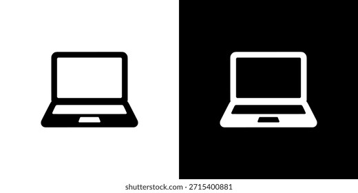 Icono blanco y negro simple del ordenador portátil en el fondo contrastante