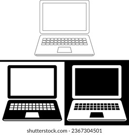 Simple black and white laptop icon suitable for editing.