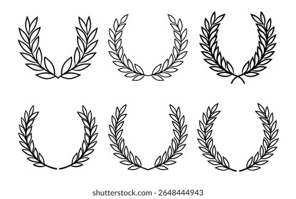 Simple Black and White Laurel Wreaths: Elegant Vector Illustrations for Awards, Logos, and Design Projects