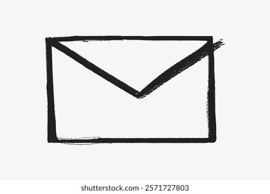 Simple black and white letter envelope sketch. Minimalist design with bold lines. Envelope icon for communication or mail themes. Simple isolated black line art doodle vector.