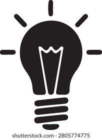 Simple black and white light bulb icon with glowing filament design