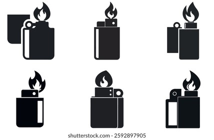 Simple Black and White Lighters Icons Set