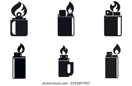 Simple Black and White Lighters Icons Set