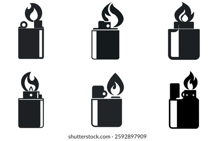 Simple Black and White Lighters Icons Set