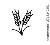 Simple black and white line art illustration of wheat stalks