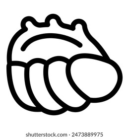 Simple black and white line art depicting a sea shell with ridges, useful for representing marine life or the ocean