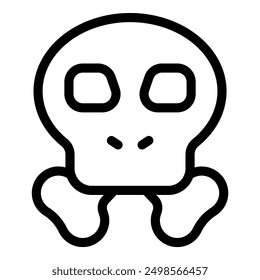 Simple black and white line art illustration of a human skull and crossbones, a universal symbol of death, danger, and poison