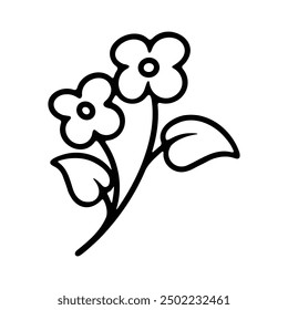 A simple black and white line art illustration of two flowers with leaves