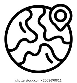 Einfaches Schwarz-Weiß-Linien-Symbol eines globalen Positionierungssystems, das einen Punkt auf der Erde lokalisiert