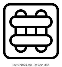 Simple black and white line art depicting a double decker bus from above, highlighting the upper deck windows