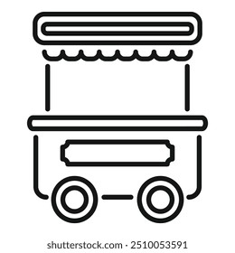 Simple ilustración de arte de línea en blanco y negro de un Carrito de comida callejera vacío esperando Clientes
