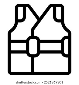 Simple black and white line art icon of a life vest, emphasizing the concept of safety and protection for water activities