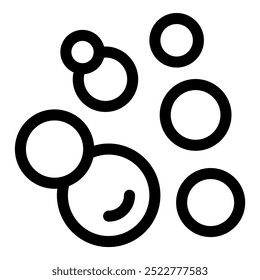 Simples preto e branco ícone da arte da linha de várias bolhas de sabão flutuando, evocando limpeza e higiene