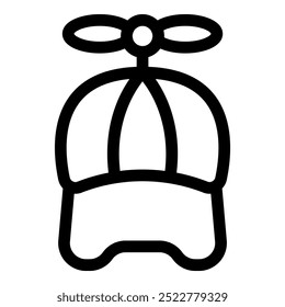 Simple black and white line art vector illustration of a propeller hat, often worn for fun and as a playful accessory