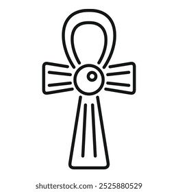 Simple ilustración en blanco y negro del antiguo símbolo egipcio ankh, a menudo asociado con la vida eterna y el poder espiritual