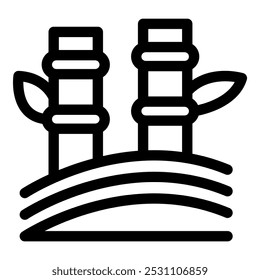 Simple black and white line art icon of two bamboo shoots growing from the ground