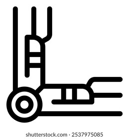 Simple black and white line art icon depicting an electric lawnmower cutting grass