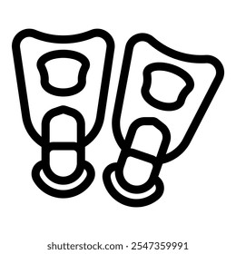 Simple black and white line art icon of a pair of diving flippers, perfect for representing underwater activities