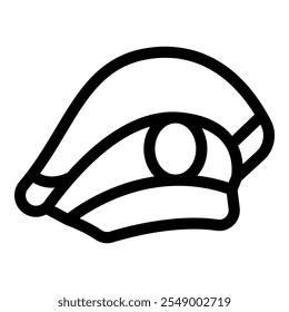 Simple black and white line art vector icon of a side cap, forage cap, patrol cap, or military peaked cap, representing army uniform headwear