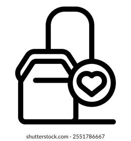 Simples preto e branco ícone da arte da linha de uma lancheira com um símbolo do coração, representando a doação de alimentos de caridade