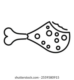 Simple black and white line art of a chicken leg with bite marks, great for representing food and eating