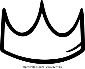 Simple, black and white line art illustration of a crown, symbolizing monarchy, power, achievement, and victory, with a minimalist and elegant design