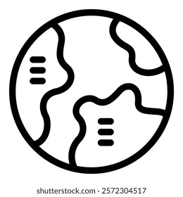 Simple black and white line art icon of the earth showing continents for geography projects and educational purposes