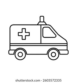 Simple black and white line art illustration of an ambulance.