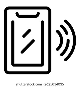 Simple black and white line art showing a smartphone emitting radio waves, great for projects related to cell phone signal