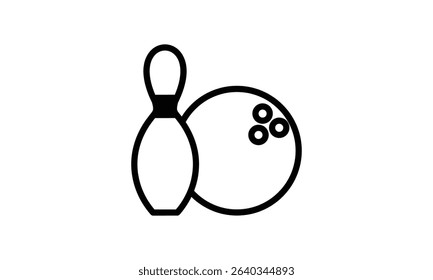 A simple black and white line art icon depicting a bowling pin and ball.