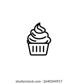 Simple black and white line art illustration of a delicious cupcake with whipped cream.
