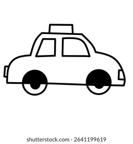 Simple black and white line art of a classic taxi car. Perfect for coloring pages, transportation icons, educational materials, or children’s design projects.