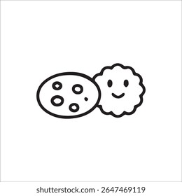 A simple, black and white line art icon depicting a happy, wavy character alongside an oval shape with small circles, possibly a cookie or planet, symbolizing companionship or abstract forms.
