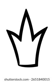 Ilustração de arte simples, em linha preta e branca de uma coroa representando a monarquia, a liderança e a autoridade, ideal para projetos de design gráfico relacionados à realeza, ao poder ou à heráldica