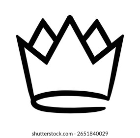 Simple, black and white line art illustration of a crown, symbolizing monarchy, power, achievement, and victory, suitable for logos, icons, or decorative elements