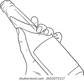 Simple black and white line art illustrations featuring hands holding and toasting beer bottles. Perfect for conveying celebrations, friendship, and casual gatherings. Ideal for web, print.