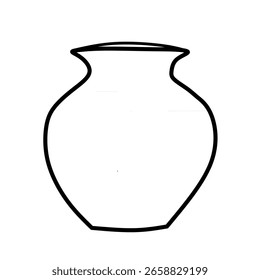 A simple black and white line art illustration of a minimalist vase or pot with a rounded body and a fluted rim, set against a plain white background.