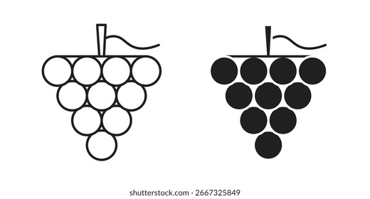 Simple ilustración de arte de línea en blanco y negro de un racimo de uva, aislado en blanco.