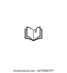 A simple, black and white line art icon of an open book, presented on a plain white background.